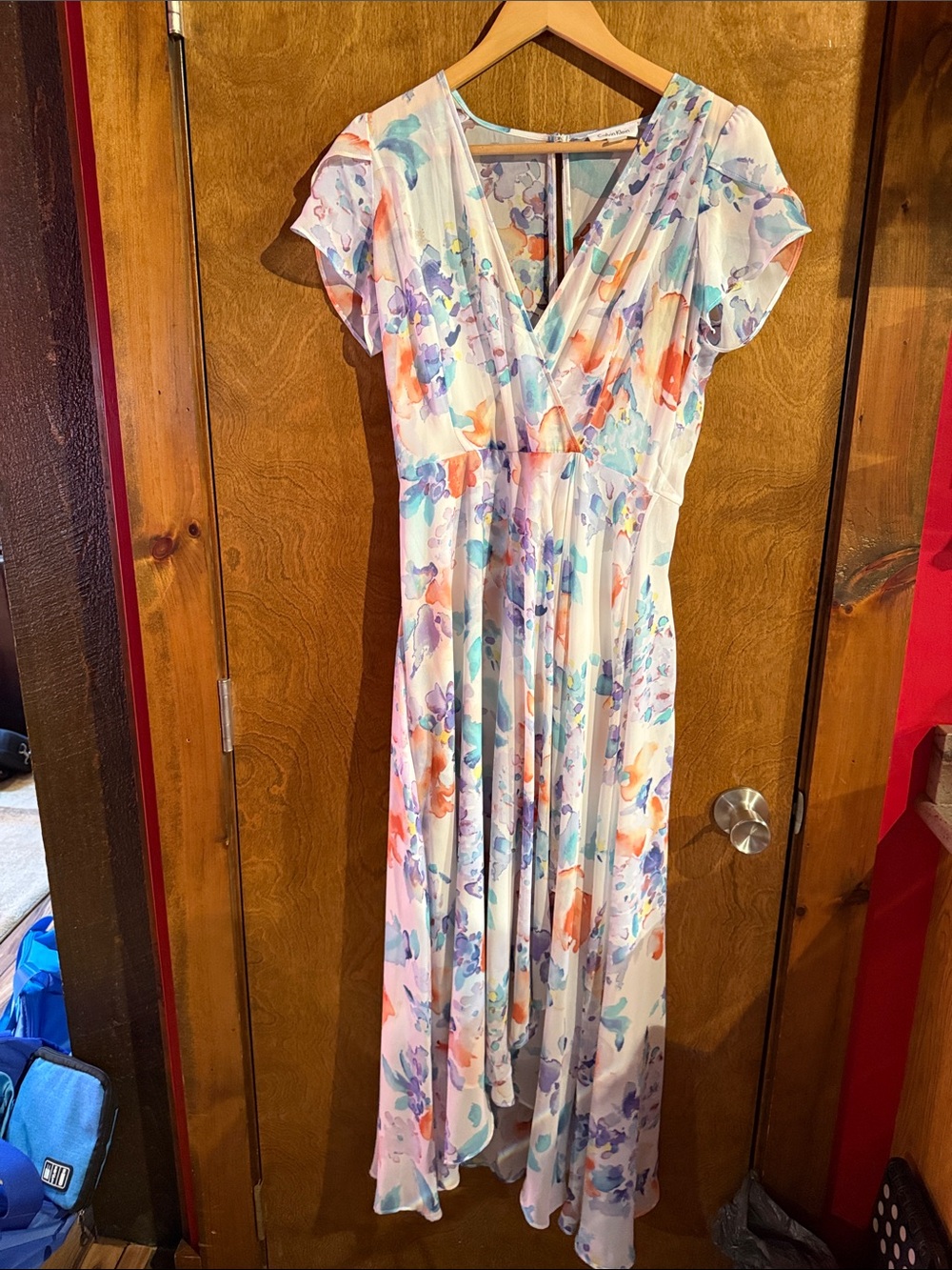 Calvin Klein Pastel Floral V-Neck Maxi Dress